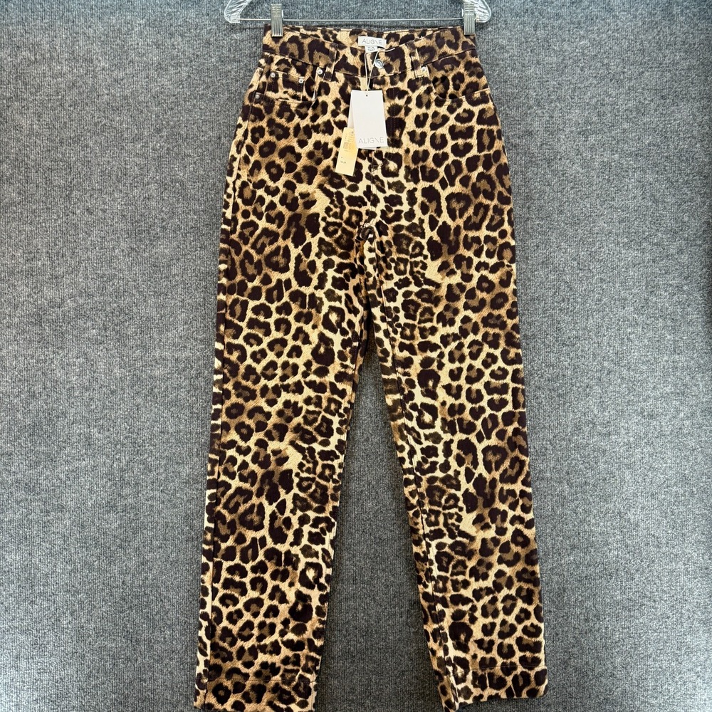 Aligne Jeans Womens 26 Brown Leopard Print High Rise Straight Y2K Festival Party - Picture 1 of 11